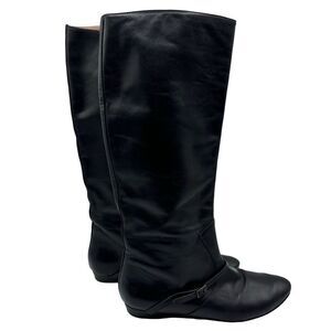 Frye Side Buckle Flat Heeled Leather Boots Black Size 8